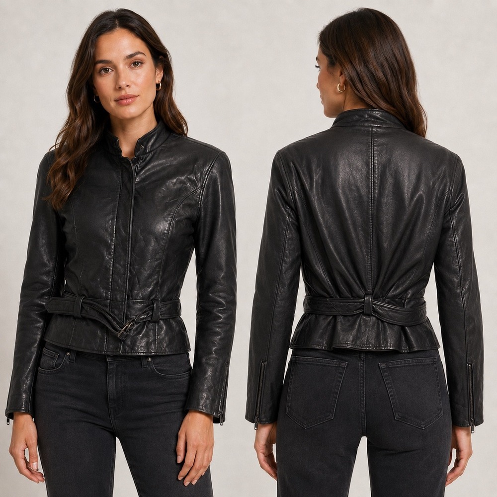 Vintage Margaret Godfrey Bagatelle Black 100% Leather Moto Jacket Size 8 Canada